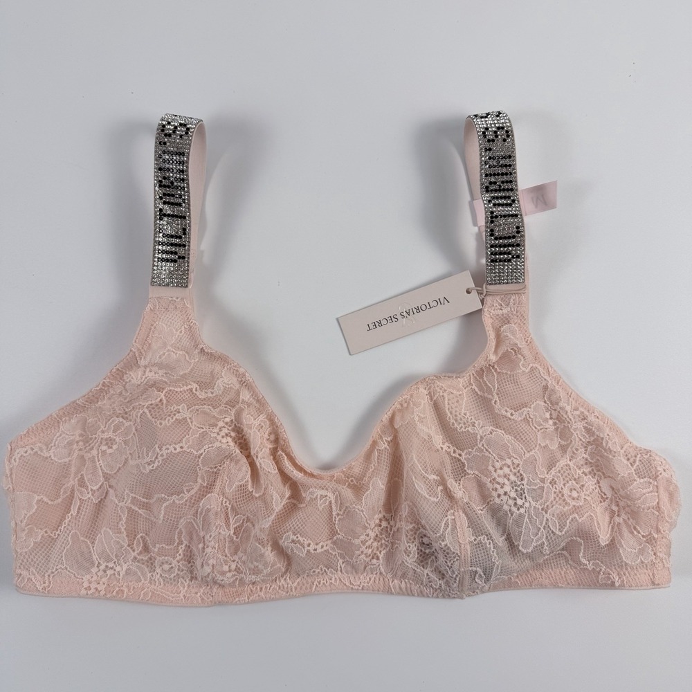 Victoria's Secret Very Sexy Shine Strap Lace Balconette Bra Blush Pink M NWT